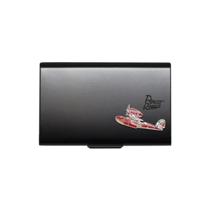 Accessories*Maison Ghibli Black Metal Card Case With Seaplane - Porco Rosso