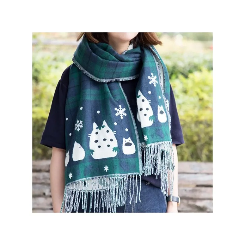 Outfits*Maison Ghibli Stole With Button Totoro Check Pattern - My Neighbor Tororo