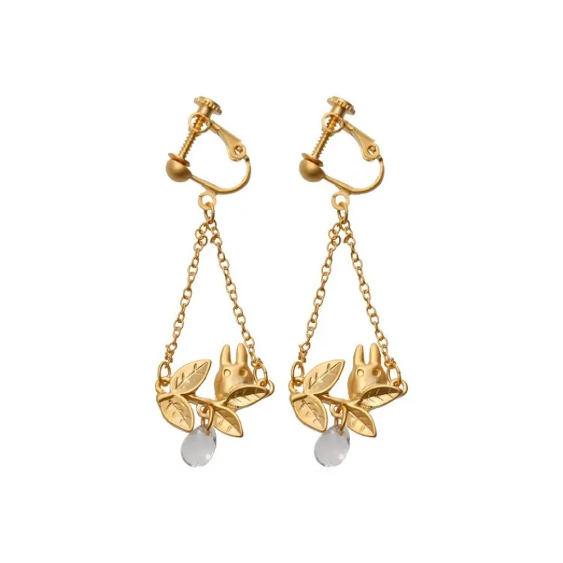 Jewellery*Maison Ghibli White Totoro Clip Earrings Jewel Hidden In A Leaf - My Neighbor Totoro